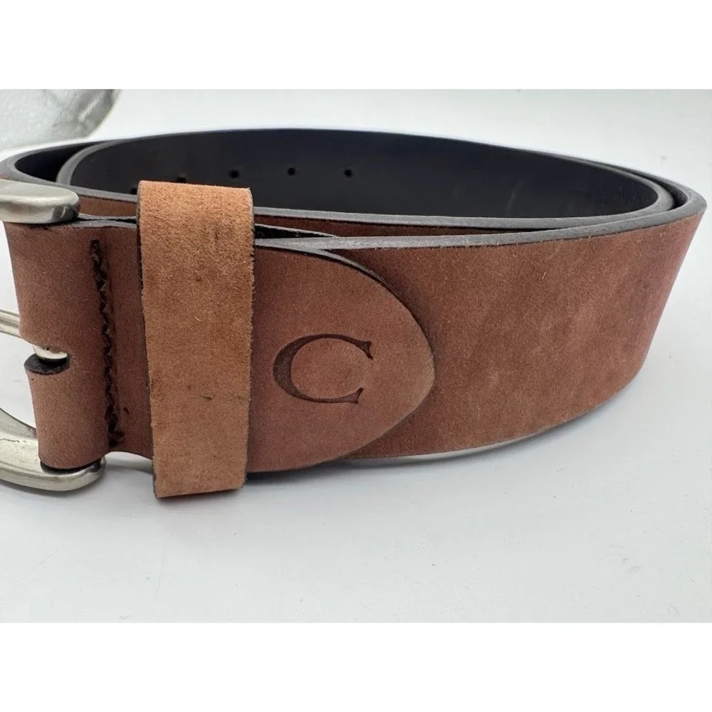 Canali Mens Brown Suede Leather Belt Solid Brass‎ Buckle Made in Italy Logo C